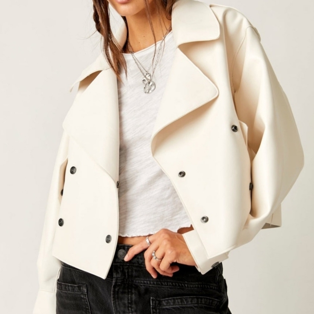NWT Free People Alexis Vegan Leather Jacket white medium - Picture 2 of 14